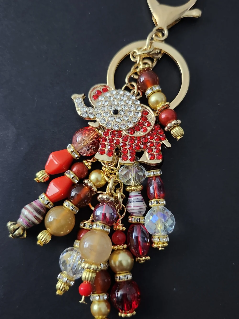 Elephant Purse Charm or Keychain Carnelian Opal Agate Glass Handcrafted